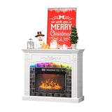 VINGLI 43'' Fireplace TV Stand for up to 55 inch TVs, Electric Fireplace with Mantel, Modern Entertainment Center with Adjustable LED Lights Strips, White Fireplace for Living Room ＆ Bedroom, White VINGLI