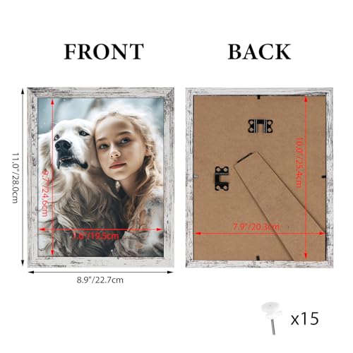 HORLIMER 8x10 Picture Frame Set of 15, Distressed White Picture Frames Display 8 by 10 Photo for Wall or Tabletop HORLIMER