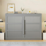Virubi Queen Horizontal Murphy Bed with LED Lights,Wood Folding Hideaway Fluted Modern Murphy Wall Bed for Adult Guest Room Living Room Bedroom (Grey) Virubi