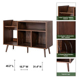 Large Record Player Stand, Mid-Century Vinyl Record Storage Table with Wood Legs and Record Storage, Modern Turntable Stand Holds Up to 300 Albums for Studio, Living Room, Bedroom (Walnut) ORRD