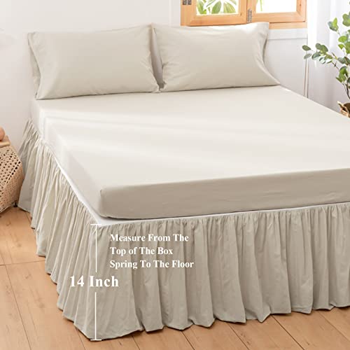 BISELINA French Linen Bed Skirt with Pleated Frills 14-Inch Tailored Drop Natural Flax Cotton Blend Dust Ruffle Soft Cozy Farmhouse Bedding (14" Twin, Linen) BISELINA