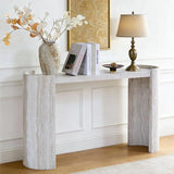 BFJDM 53" Faux Travertine Stone Console Table for Entryway, Sofa Entrance Table with Faux Mars Marble Pattern, Modern Sofa Tables with Round Raised Edge Design for Living Room, Hallway, Foyer, Beige BFJDM