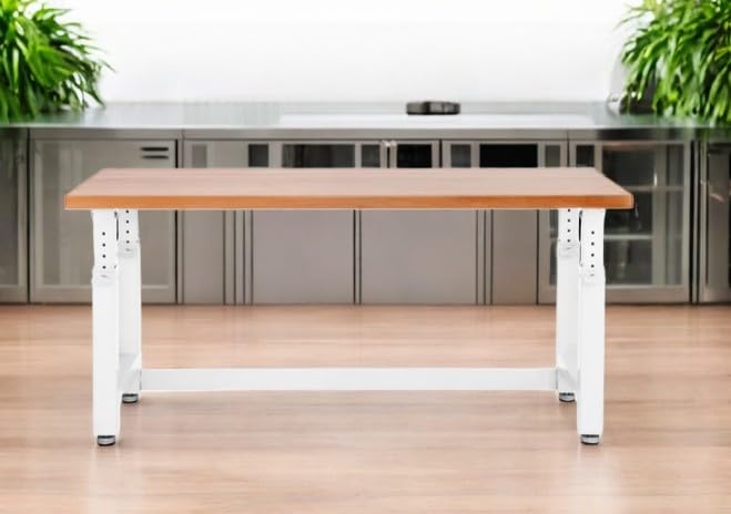 Heavy Duty Height Adjustable Workbench Table with Solid Wood Top, 1000 to 2000 lbs. Weight Capacity Workstation for Garage, Warehouse, Workshop, (28.5" to 42") Height (White, 72" W x 25" D) Generic