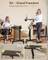 JOY Worker Standing Desk, 28" Small Height Adjustable Rolling Laptop Desk, Portable Sit-Stand with Lockable Wheels, Ergonomic Desktop Table for Home Office, Black JOY worker
