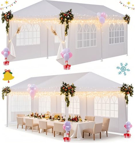 HOTEEL Canopy 10'x20' Party Tent with 4 Removable Sidewalls, All Season & Waterproof, White Hoteel