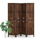 Asnefeli Wood 4 Panel Room Divider, 5.6Ft Detachable Folding Privacy Screen for Room Separation, 33.5" 2in1 Removable Short Wall Divider Screen for Home Office, Bedroom, Dog Gate for Isolate Dog-Brown Asnefeli