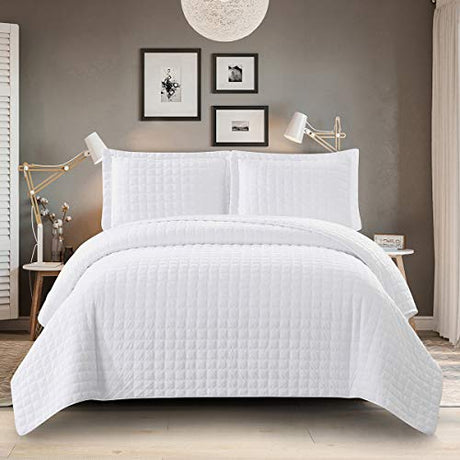 Royal Hotel Bedding Plush Velvet Queen Size Quilt, White 92x96 Inches Coverlet 3pc Set, Oversized Luxury 100% Velvet Quilt Queen White Royal Hotel Bedding