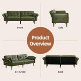 HALLYBEE Futon Sofa Bed, Sleeper Sofa, Small Couch with Storage Adjustable Armrests Pillows, Faux Leather Loveseat, Mid Century Modern Couches for Living Room, Bedroom, Apartment, Olive Green HALLYBEE