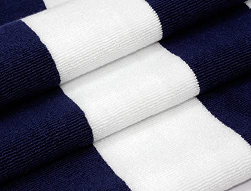COTTON CRAFT Pool Lounge Chair Cover - 2 Pack - Chaise Beach Picnic Spa Towel - Cabana Stripe - Soft Premium Ringspun Terry Cotton - Oversized - 32 inch Wide x 82 inch Long with 7 inch Pocket – Navy