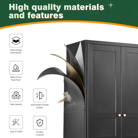 Letaya Black Storage Cabinet with Adjustable Shelves-Metal Home Kitchen Pantry Cabinets with Doors,Organization Locker for Cupboard/Bedroom/Dining/Living/Bathroom/Office/Garage Room Letaya