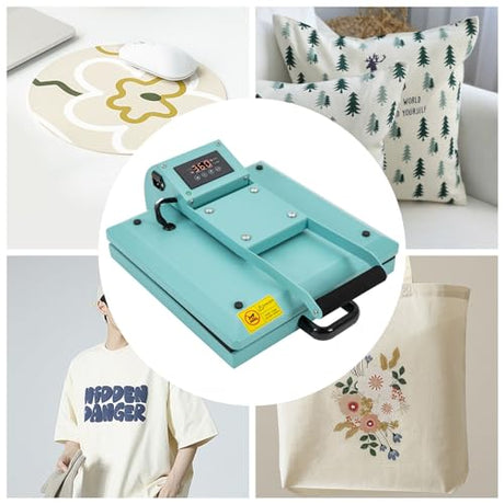 Heat Press Machine, Digital Industrial Heating Press Tool, Transfer Sublimation Print Press Equipment, 15" x 15" T-Shirt Heat Press Machine, Clamshell Heat Press Tool for Bags Mouse Pads Hat SHIPUNAYE