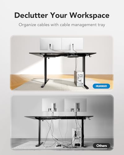 HUANUO L-Shaped Standing Desk, 71 x 48 inch Dual Motor Corner Standing Desk, Electric Height Adjustable Computer Desk with Cable Tray & 3 Preset Heights, Raising Desk for Home Office, Black, HNESD110 HUANUO
