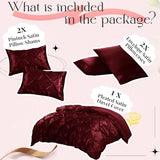 P Pothuiny 5 Pieces Satin Pintuck Duvet Cover Set, Silky Like Burgundy Pinch Pleat Duvet Cover Full/Queen Size Luxury Bedding Set with Corner Ties, 2 Pillow Shams + 2 Pillowcases (No Comforter) P Pothuiny