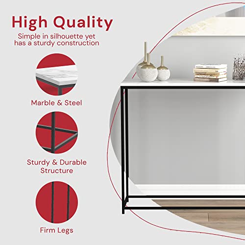 Safdie & Co. - Metal Console Table, Marble Black Console Tables for Entryway, Use As Doorway Table, Narrow Bar Table, or Accent Furniture for Decorating Foyer, 12 x 28 x 31 Inches Safdie