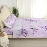 FUYEUN Floral Sheets Sets Queen Size 4 Pcs Flower Fitted Sheets Bedding for Women Girls Purple Lilac Modern Bed Sheets with 1 Flat & 2 Pillowcases FUYEUN