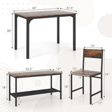 GOFLAME 4-Piece Dining Table Set for 4, Industrial Kitchen Table with 2 Chairs & Bench, Space-Saving Breakfast Table Set with Storage Shelf & Metal Frame, Wooden Dinette for Dining Room, Rustic Brown GOFLAME