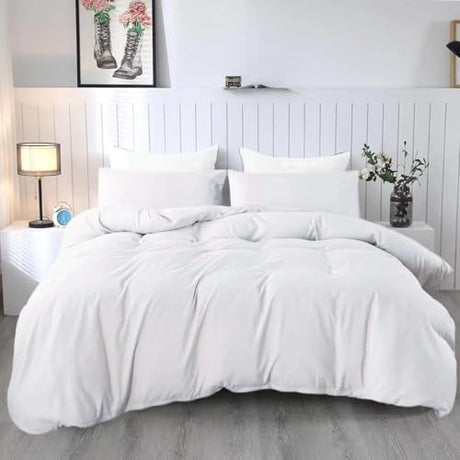 SDIII 3PCS White Twin Duvet Cover Set, 1 Duvet Cover and 2 Pillowcase, Soft Microfiber, White Duvet Cover Twin Size with Zipper and Corner Ties SDIII