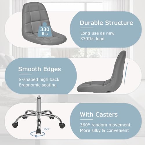 VECELO Height Adjustable Business Task Chair - Comfortable Padded Faux Leather Office Chair, Premium Craftsmanship, Rolling Swivel Desk Chair for Home Office Conference Room-Grey VECELO