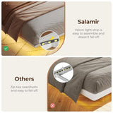 Salamir King Size Bed Frame with LED & Charging Station, Floating Bed Frame, Upholstered Headboard with Folding Shelves Storage, Metal Slats Support, No Box Spring Needed, Easy Assembly, White Salamir