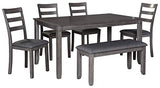 Signature Design by Ashley Bridson 6 Piece Dining Set, Includes Rectangular Dining Table, 4 Ladderback Chairs & Bench, Wood, 36" W x 60.13" D x 30" H, Gray Signature Design by Ashley