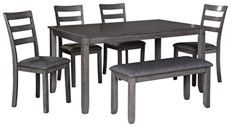 Signature Design by Ashley Bridson 6 Piece Dining Set, Includes Rectangular Dining Table, 4 Ladderback Chairs & Bench, Wood, 36" W x 60.13" D x 30" H, Gray Signature Design by Ashley