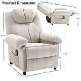 KCREAM Overstuffed Push Back Recliner Chair for Living Room, Mid Century Fabric Heated Massaging Reclining Chair Small Manual Recliner Chair with Heat and Massage, White