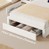 Seventable Twin Size Bed Frame with 3 Storage Drawers & Charging Station, Upholstered Platform Bed with Storage Headboard and LED Light, No Box Spring Needed, Noise Free, Easy Assembly, Cream White Seventable