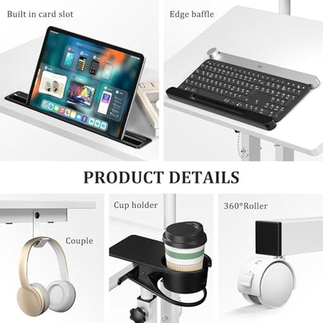 Simple Deluxe Split Top Rotating Standing Desk on Wheels – 23.6" Manual Adjustable Height Mobile Laptop Computer Table – Sit Stand Rolling Workstation with Tilt Function – White Simple Deluxe