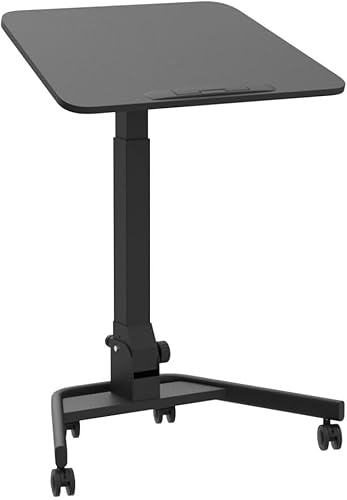 JYLH JOYSEEKER Foldable Mobile Standing Desk, Pneumatic Height Adjustable Rolling Sit Stand Desk, 90° Tiltable Portable Laptop Cart on Wheels, Mobile Desk Workstation for Home Office, Easy to Fold JYLH JOYSEEKER