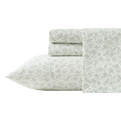 Laura Ashley – Twin Sheet Set, Ultra-Soft Bed Sheets with a Naturally Silky Smooth Cotton Sateen, Deep Pockets, Floral Bedding with Matching Fitted Sheet & Pillowcase (Floral Toile Green) Laura Ashley
