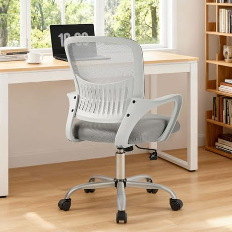 Sweetcrispy Home Office Managerial Executive Chair, Ergonomic Mesh Adjustable Swivel Mid-Back Computer Desk Chair with Comfortable Lumbar Support, Comfy Arms for Bedroom,Study Sweetcrispy