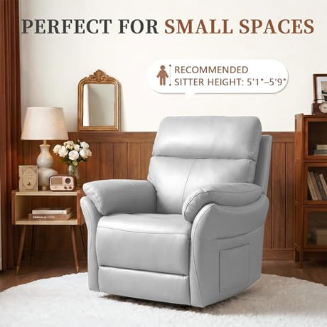 AIRSKY Genuine Leather Recliner Chair, Top Grain Leather, Italian Water-Washing Process, Living Room Chair with Lumbar Support,for Theater Seating, Bedroom, Grey,R1 AIRSKY