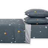 Wake In Cloud - Space Bed Sheets for Boys, 100% Cotton, 4-Piece Sheet Set Kids, Galaxy Celestial Stars Rockets Planets Pattern Printed Bedding, Deep Pocket, Gray, Twin Size Wake In Cloud