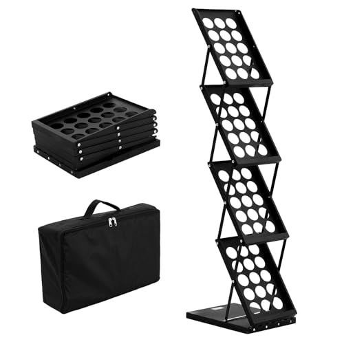 VEVOR Foldable Magazine Display Rack, 4-Tier Brochure Literature Display Stand, Portable Catalog Brochure Holder Stand with Carrying Bag for Office Trade Show Exhibitions, 4 Pockets VEVOR