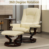 WENTUM 8-Point Massage Recliner with Ottoman, Heated PU Leather Reclining Chair w/Solid Wood Base, Indoor Lounge TV Chair with Footrest for Living Room and Bedroom, Beige WENTUM