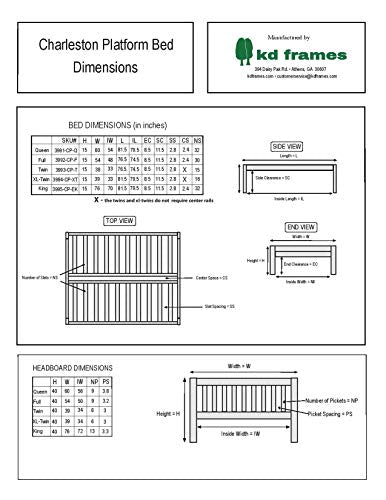 KD Frames Charleston Platform Bed - Queen Bed Frame - Unfinished Wood Bed Frame - Natural, Minimalist Bed with Slatted Headboard - Easy Assembly, No Box Spring Needed - Solid Wood Queen Platform Bed KD Frames