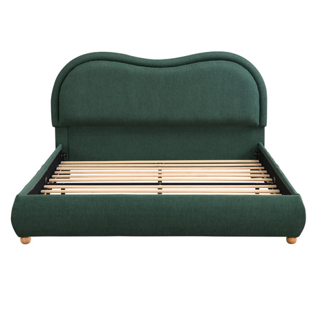 Queen Size Upholstered Platform Bed Frame with Rounded Corners Curved Headboard HouseOfZazla