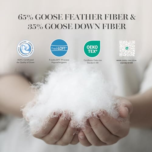 Martha Stewart White Goose Feather Down Fiber Comforter Queen Size- All Season Duvet Insert, Noiseless Fabric with 51oz Filled Luxury Cloud Fluffy Bed Comforter with 8 Corner Loops, White 90x90inch Martha Stewart