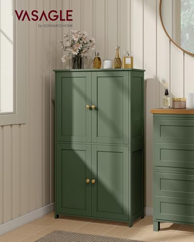 VASAGLE Floor Storage Cabinet, Shaker Cabinet with 2 Adjustable Shelves, 4 Doors, Tall Freestanding Organizer Unit, for Kitchen Bathroom Living Room, Forest Green UBBC553CH01S VASAGLE