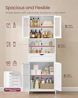 VASAGLE Storage Cabinet, Freestanding Storage Unit with Adjustable Shelves, Drawer, Open Compartments, for Bathroom, Living Room, Kitchen, Cloud White UBBC768WH01S VASAGLE