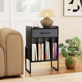 LOKO Record Player Stand, Turntable Stand with Drawer & Record Holder, Vinyl Display Shelf with Metal Frame, Record Storage Table for Living Room, Bedroom, Music Room (Black & Grey) LOKO