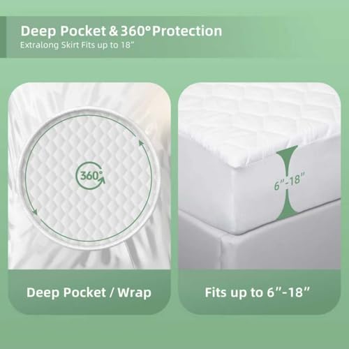 PDXM Waterproof Mattress Protector, Mattress Cover, Soft, Breathable,Noiseless, Deep Pocket 6-18 inches, White for Home Hotel Bedroom,Easy wash (Full) PDXM