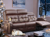 Futon Sofa Bed, 3-Seater Reclining Futon Home Theater Seating Couch with Flip Middle Backrest, RV Wall Hugger Sleeper Sofa Bed with Pockets, Dawer & Cup Holders, 150° Recline for RV & Living Room Tiooii