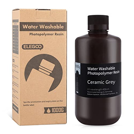 ELEGOO Water Washable 3D Printer Resin, Rapid Resin 405nm LCD UV-Curing Standard Photopolymer Resin for LCD 3D Printer Grey 1000G ELEGOO