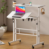 SogesHome 31.5 inch Mobile Standing Desk Adjustable Computer Desk Rolling Laptop Cart Portable Laptop Stand on Wheels Home Office Workstation with Cup Holder,Headphone Holder, Upgrade White SogesHome