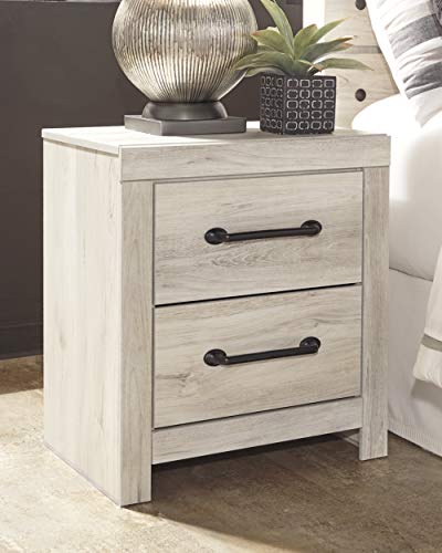 Signature Design by Ashley Cambeck Farmhouse Industrial 2 Drawer Two Drawer Nightstand with 2 Slim-Profile USB Charging Stations, Whitewash Signature Design by Ashley