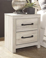 Signature Design by Ashley Cambeck Farmhouse Industrial 2 Drawer Two Drawer Nightstand with 2 Slim-Profile USB Charging Stations, Whitewash Signature Design by Ashley