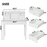 ADORNEVE Writing Desk with USB Port, Home Office Desk with Drawers and Hutch, 36.2" Study Table Computer Desk for Student/Adults, Computer Work Station with Storage Shelf, 7 Drawers, White ADORNEVE