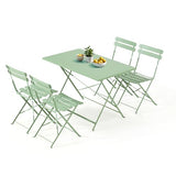 MELLCOM 5-Piece Foldable Patio Dining Set with Rectangular Table and Chairs, Weather-Resistant Iron Outdoor Dining Set for 4 People, Outdoor Table and Chairs for Patio, Yard, Indoor, Green MELLCOM