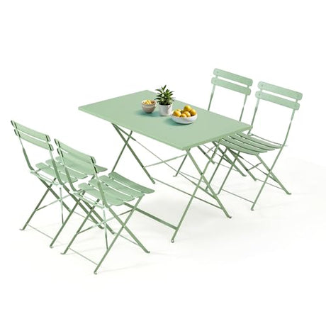 MELLCOM 5-Piece Foldable Patio Dining Set with Rectangular Table and Chairs, Weather-Resistant Iron Outdoor Dining Set for 4 People, Outdoor Table and Chairs for Patio, Yard, Indoor, Green MELLCOM